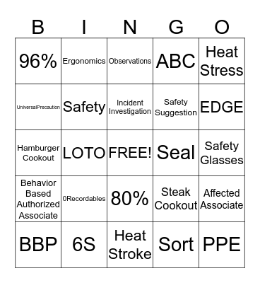 Safety Bingo Card