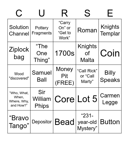 Curse of Oak Island Bingo (Quotes) Bingo Card