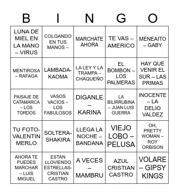 BINGO MUSICAL ESENCIA GYM Bingo Card