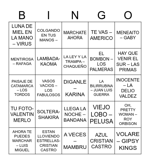 BINGO MUSICAL ESENCIA GYM Bingo Card