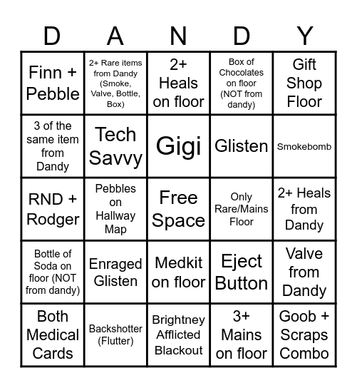Dandy's World Bingo Card
