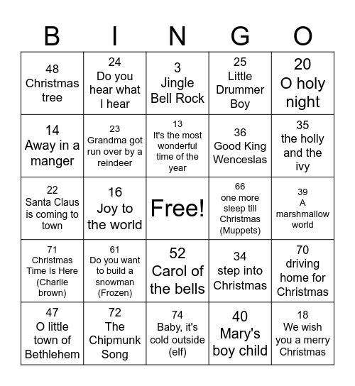 Christmas Bingo Card