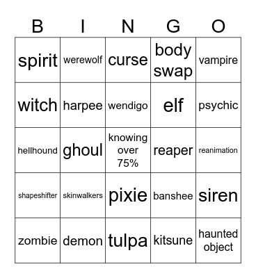 supernatural stuff Bingo Card