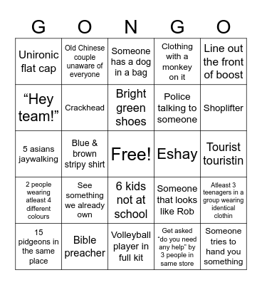 Adelaide bingo Card