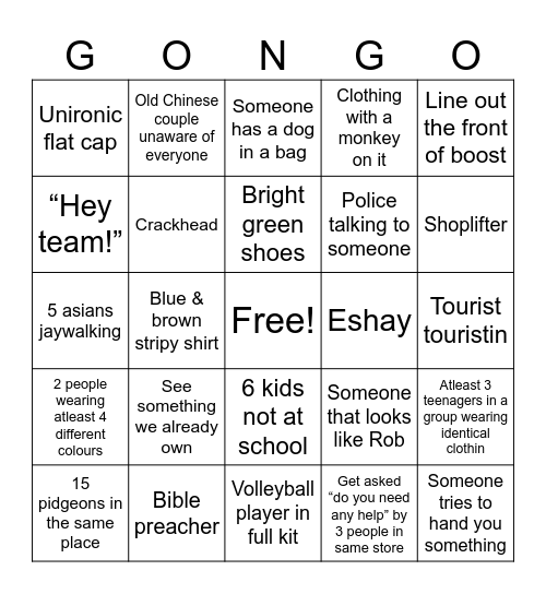 Adelaide bingo Card
