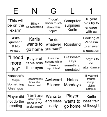 ENGL 110 Bingo Card