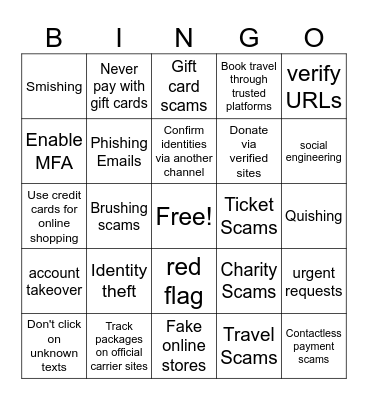 Holiday Bingo Scam Bingo Card
