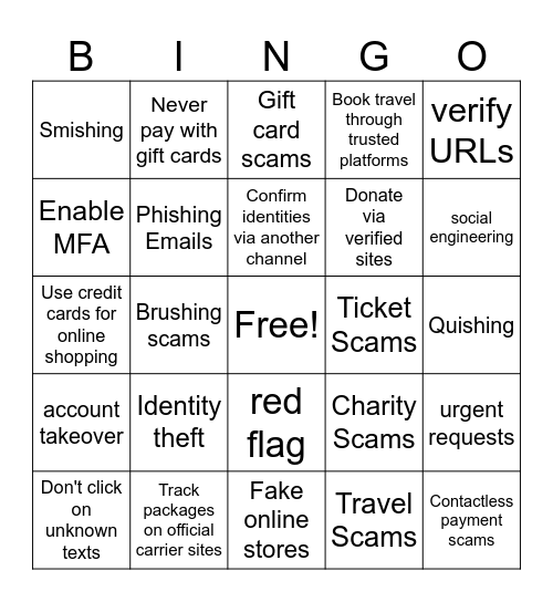 Holiday Bingo Scam Bingo Card