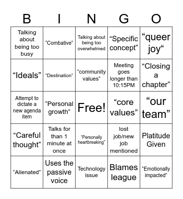 Wednesday Gin and Tonic Bingo Card