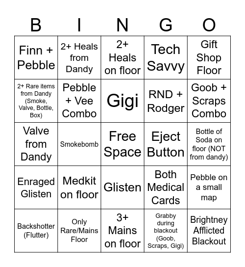 Dandy's World Bingo Card