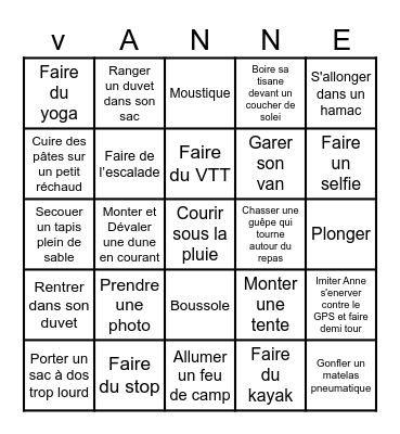 V'Anne Life Bingo Card