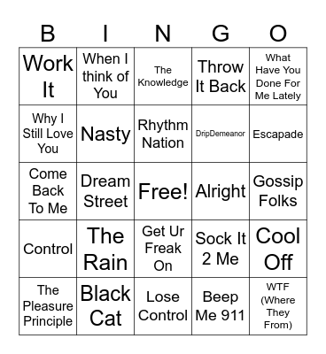 Janet VS Missy Bingo Card