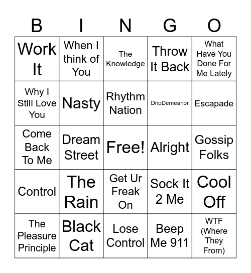 Janet VS Missy Bingo Card