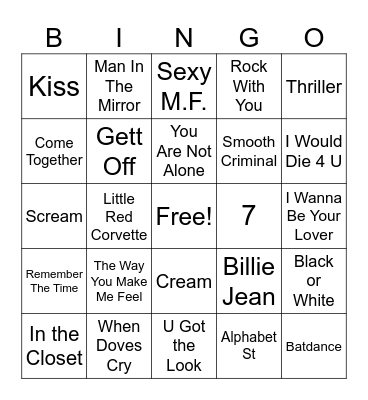 Prince vs Michael Jackson Bingo Card