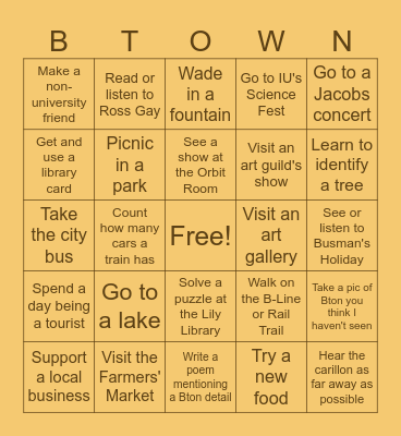 Bloomington Bingo Card