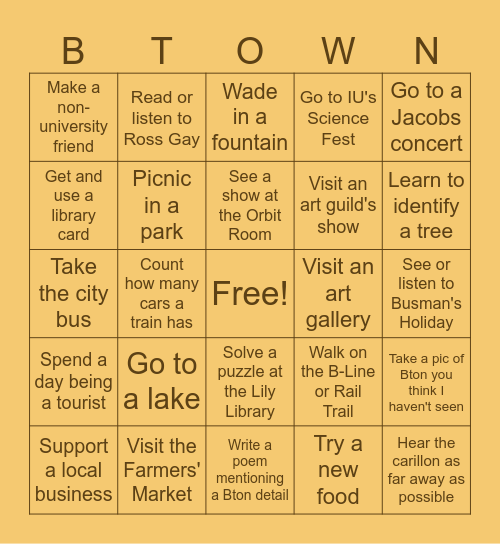 Bloomington Bingo Card