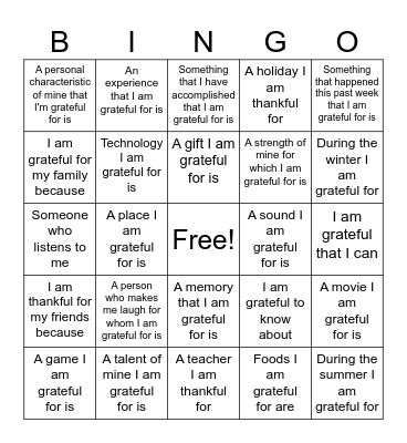 Gratitude BINGO Card
