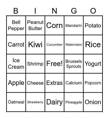 MyPlate Bingo1 Bingo Card