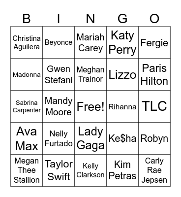 POP PRINCESS Bingo Card