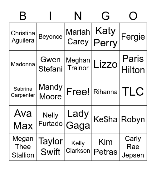 POP PRINCESS Bingo Card