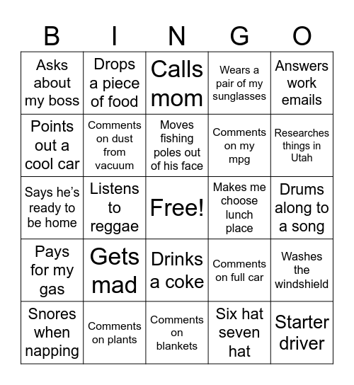 Road trip with Faja Bingo Card