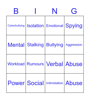 Bully Bingo Card