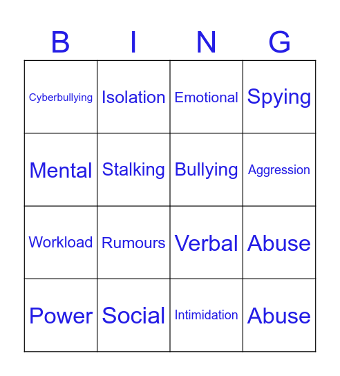 Bully Bingo Card