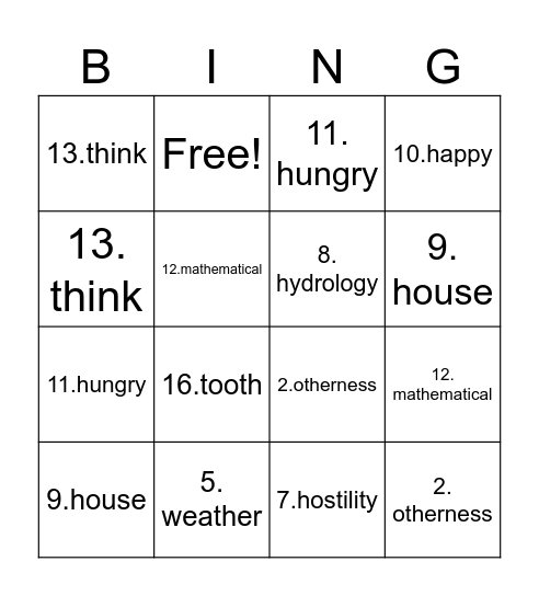 Untitled Bingo Card