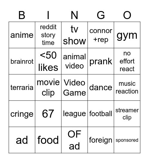 LMAO Bingo Card
