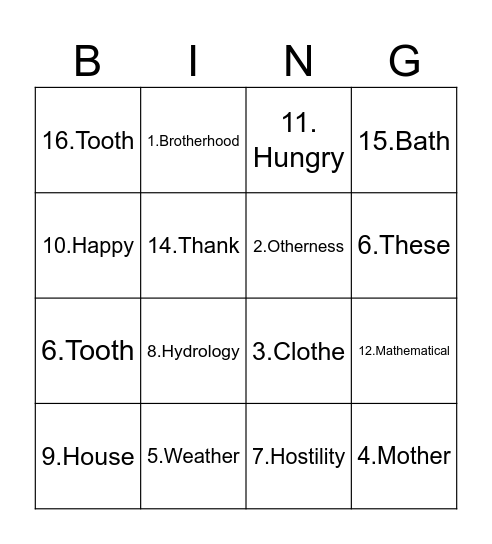 Untitled Bingo Card