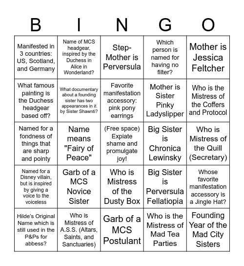 Mad City Sisters Trivia Bingo Card