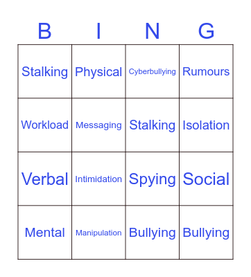 Bullying Bingo Card
