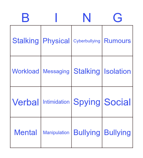Bullying Bingo Card