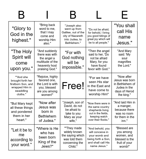 BIBLE READING CHRISTMAS BINGO Card