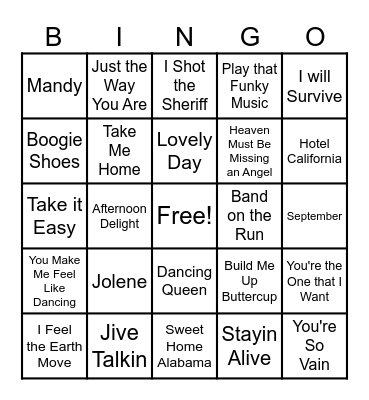 70's Decade Bingo Card