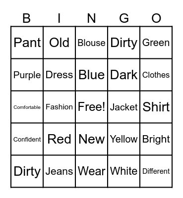 Clothes and fashion Bingo Card