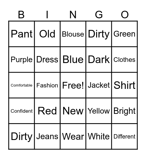 Clothes and fashion Bingo Card