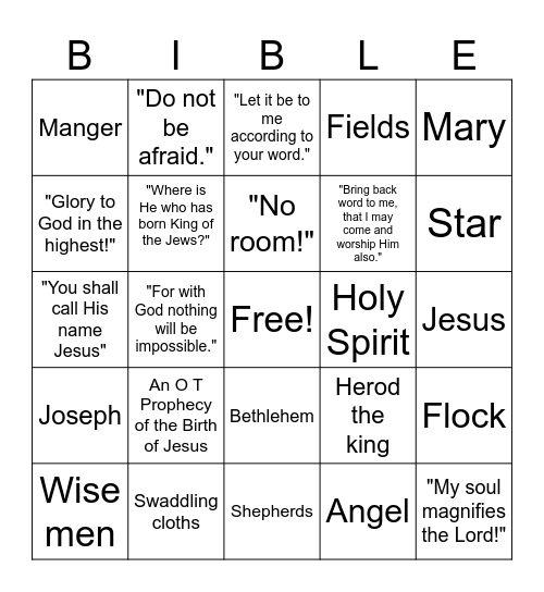 CHRISTMAS BIBLE READING BINGO Card