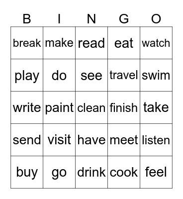 Past Simple Tense Bingo Card
