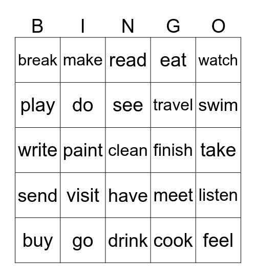 Past Simple Tense Bingo Card