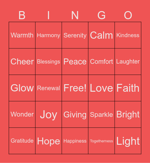 Holiday Blues Bingo Card
