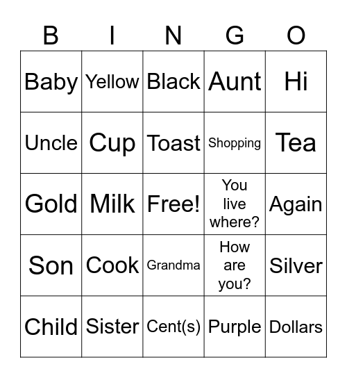 Untitled Bingo Card