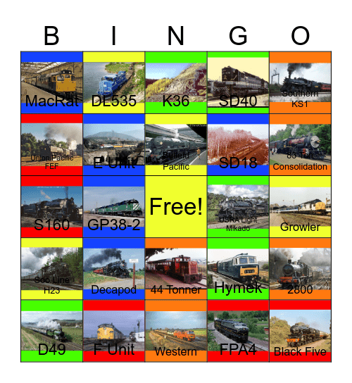 Heritage Railroads that I would like to visit with Carmen before I head to Burger King one day Bingo Card