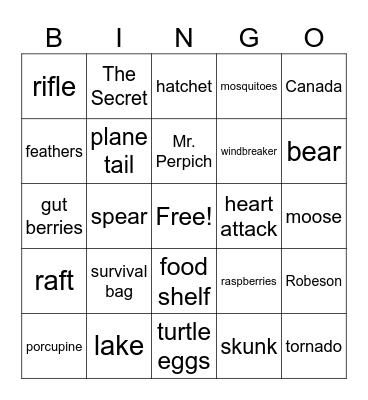 Hatchet Bingo Card
