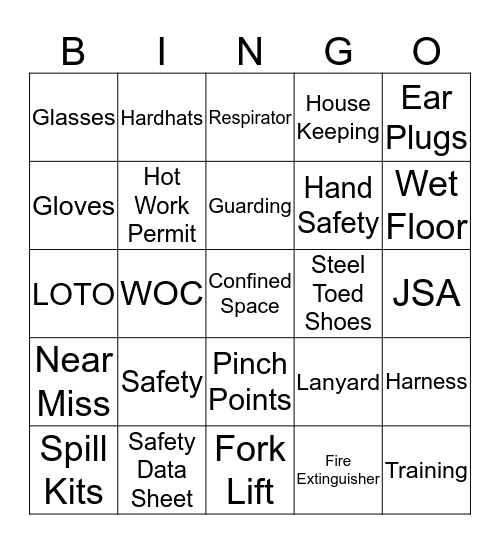 Safety Bingo Card