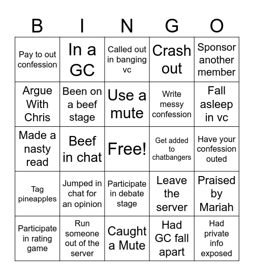 Mama Drama Bingo Card