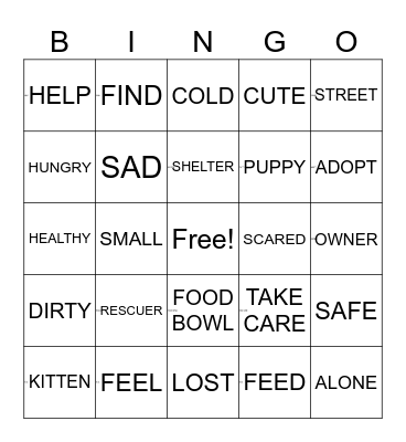 Storytelling: Rescued Animals Bingo Card