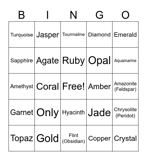Bible Geology Bingo Card
