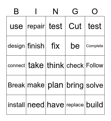 Verbs Bingo Card