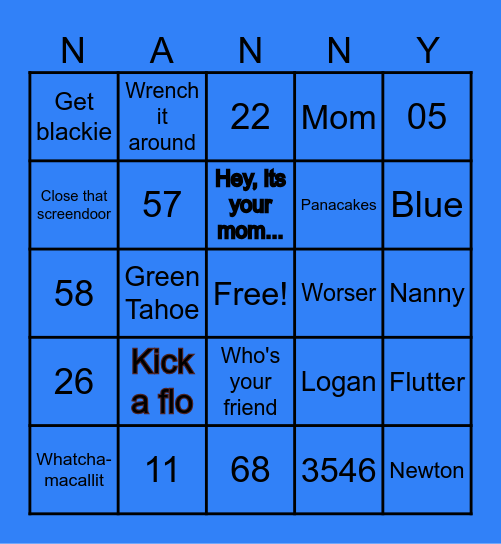 Nanny's B-Day Bingo Card